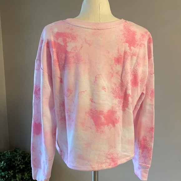 women’s pink pet lover TIE DYE crop sweatshirt WEEKENDS ARE FOR MY DOG L cotton - Picture 2 of 10